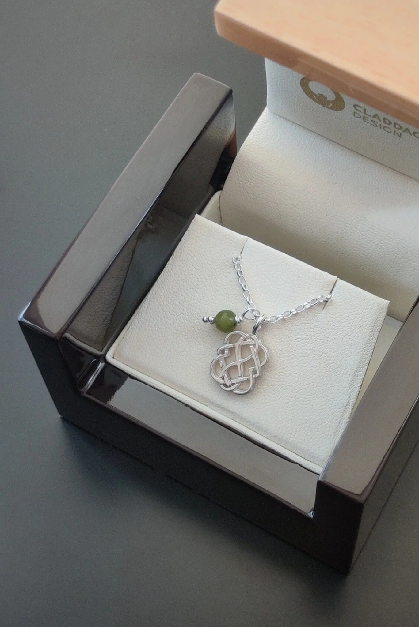 Celtic Love Knot Necklace with Connemara Marble - Image 2