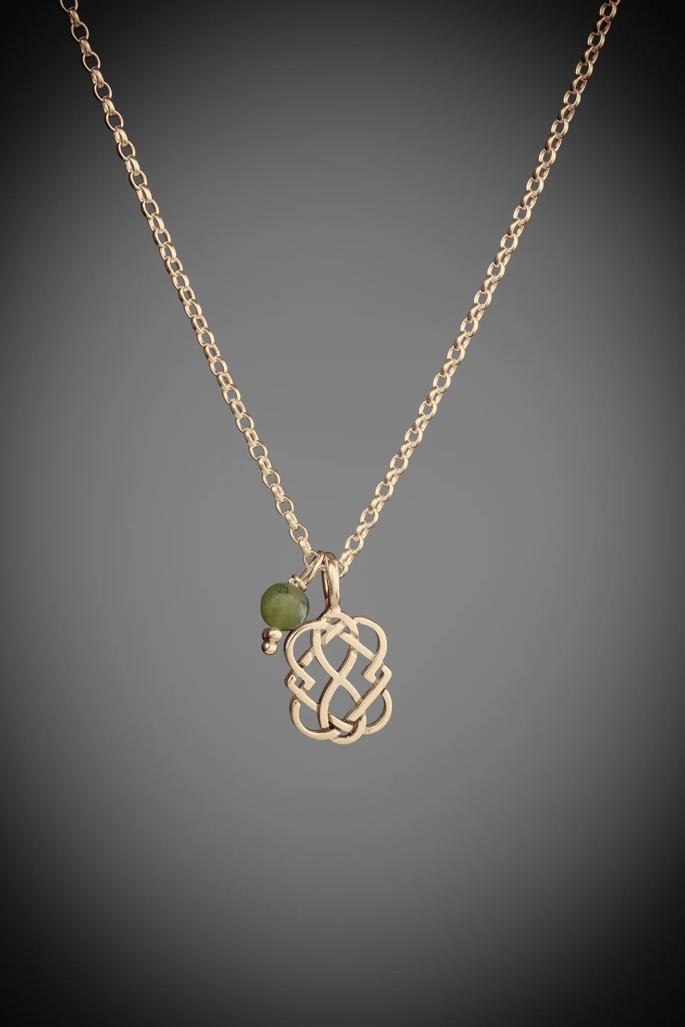 Gold Celtic Love Knot Necklace with Connemara Marble